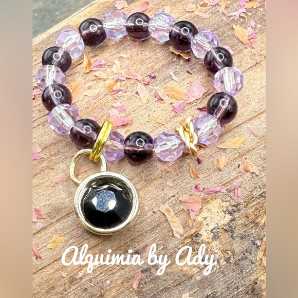 Amethyst black charm crystal gem ring - Picture 2 of 2